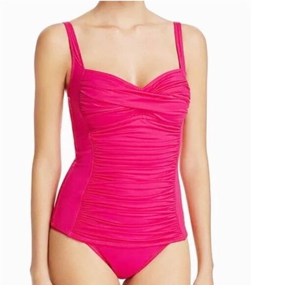 La Blanca NWT ISLAND GODDESS Shirred Tankini Top in Berry Size 8 - Picture 3 of 8